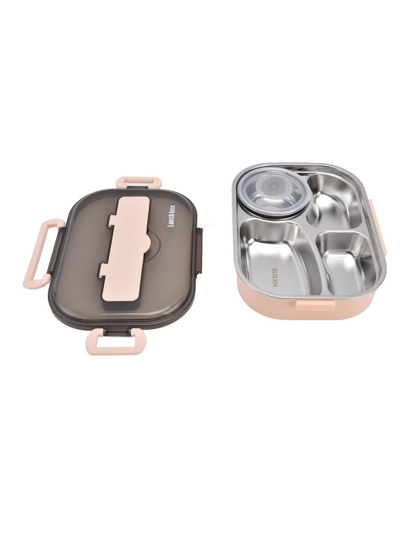 4 Grid Portable Bento Box Lunch Box with Spoons and Chopsticks(Pink) - Image 2