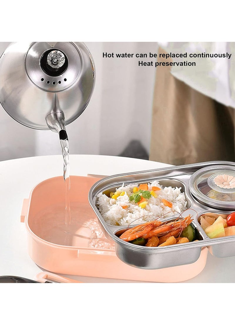 4 Grid Portable Bento Box Lunch Box with Spoons and Chopsticks(Pink) - Image 4