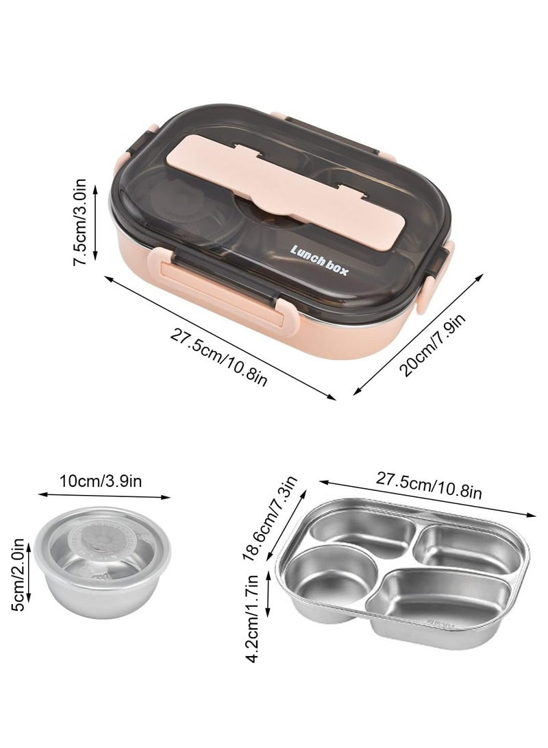 4 Grid Portable Bento Box Lunch Box with Spoons and Chopsticks(Pink) - Image 3