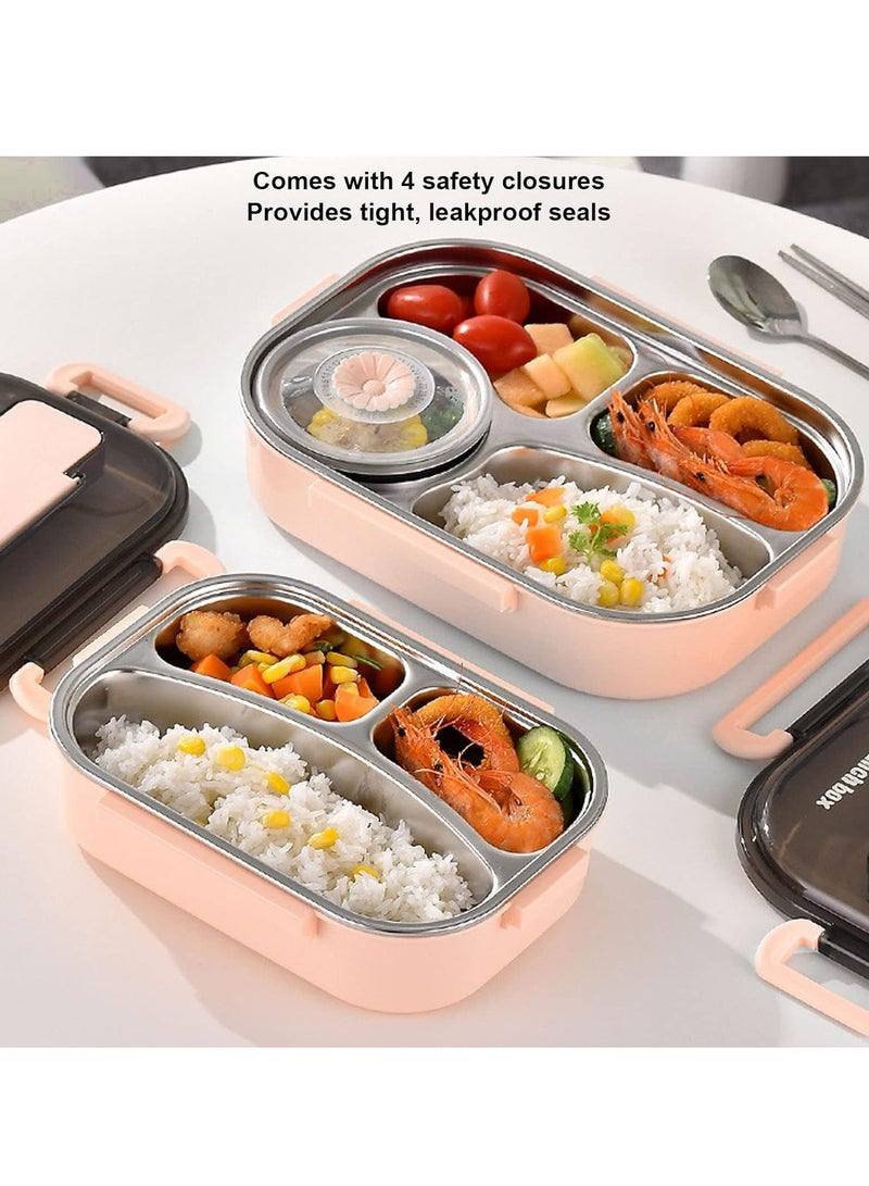 4 Grid Portable Bento Box Lunch Box with Spoons and Chopsticks(Pink) - Image 5