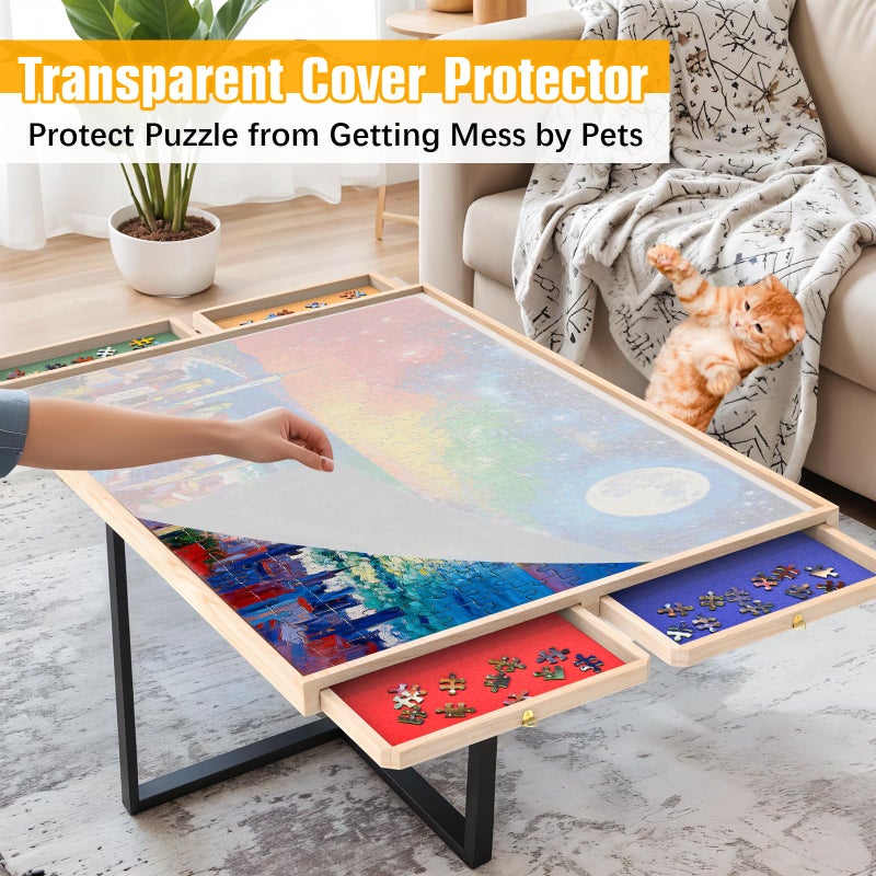 NORBASE 1000 Piece Puzzle Board with Drawers Rotatable 360-Degree Wheels and Cover 30" x 22" Wooden Jigsaw Puzzle Table Storage Organizer Portable Lightweight Design - Image 4