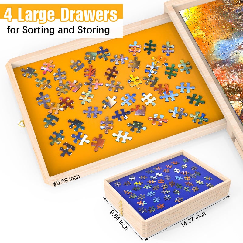 NORBASE 1000 Piece Puzzle Board with Drawers Rotatable 360-Degree Wheels and Cover 30" x 22" Wooden Jigsaw Puzzle Table Storage Organizer Portable Lightweight Design - Image 3