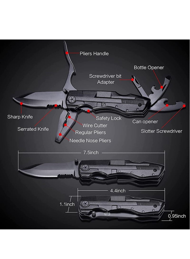Furtey Stainless Steel Multitool  Multi Tool Pliers Folding Pocket Knife with 9PCS screwdrive bits Durable Nylon Sheath Safety Locking Design for Outdoor Camping Fishing Survival Hiking - Image 4