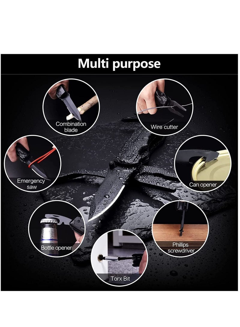 Furtey Stainless Steel Multitool  Multi Tool Pliers Folding Pocket Knife with 9PCS screwdrive bits Durable Nylon Sheath Safety Locking Design for Outdoor Camping Fishing Survival Hiking - Image 5