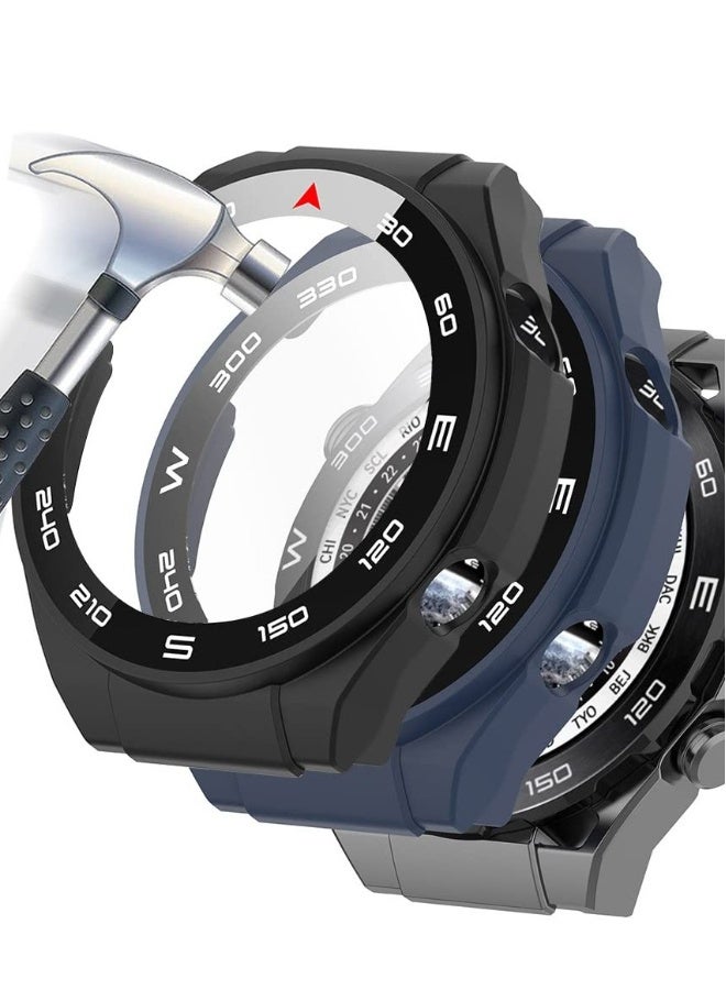 2 Pack Ultra-Thin Case with Tempered Glass Screen Protector for Huawei Watch Ultimate, 360° Protection in Black and Blue - Image 1
