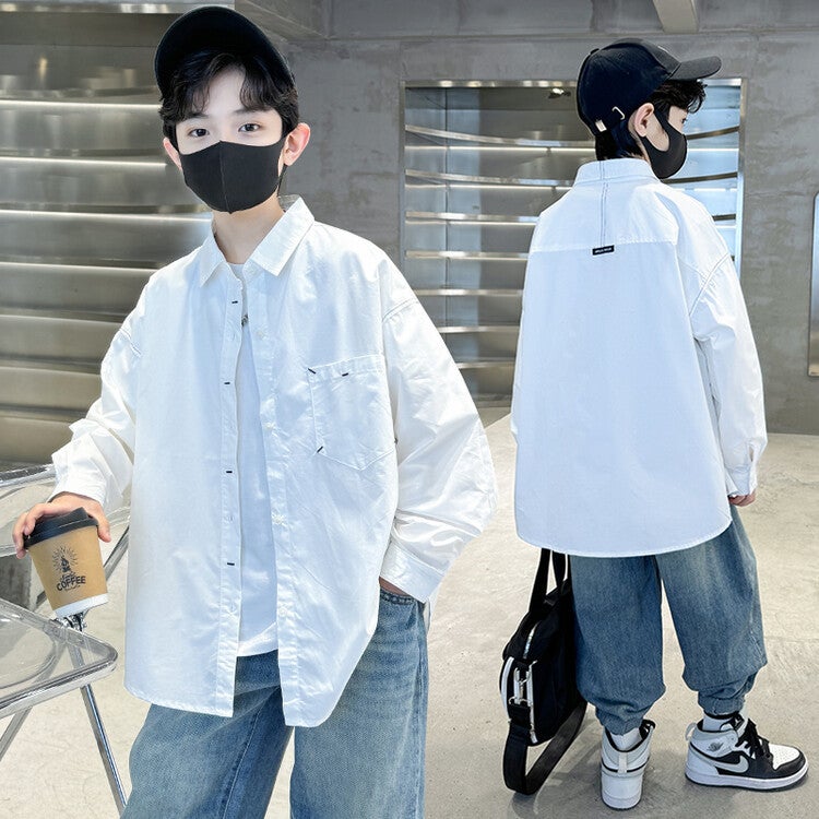 Boys' White Shirt, 2026 New Style, Stylish Long-Sleeve Shirt For Children, Trendy Base Shirt For Older Kids, - Image 1