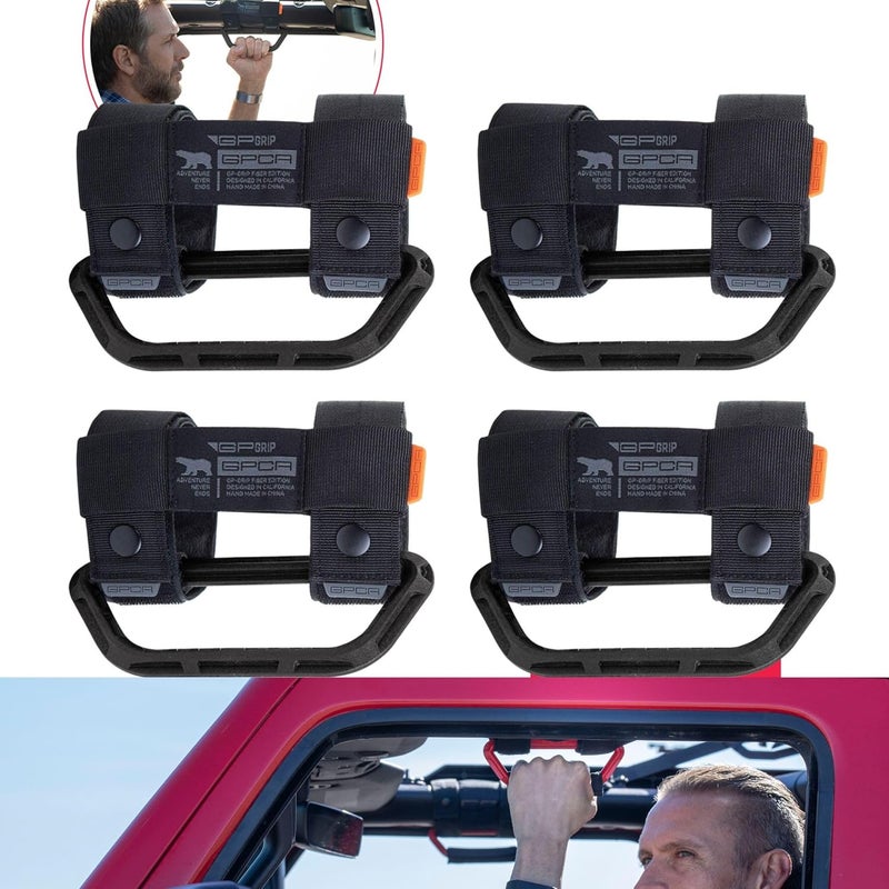 GPCA – Universal Grab Handles for Roll Bar 1–5.5 inches, Compatible with All pre 2024 Jeep Wrangler Models UTVs, ATV, Boats and More, GP Grip Versatile Automotive Grab Handles, 4X 4-Pack (Jet Black) - Image 1