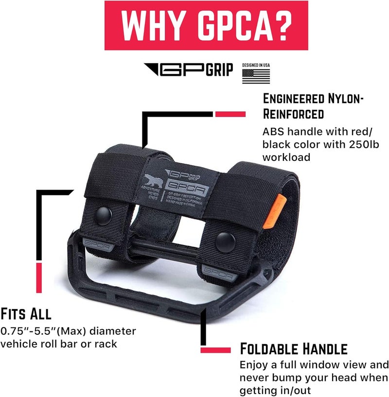 GPCA – Universal Grab Handles for Roll Bar 1–5.5 inches, Compatible with All pre 2024 Jeep Wrangler Models UTVs, ATV, Boats and More, GP Grip Versatile Automotive Grab Handles, 4X 4-Pack (Jet Black) - Image 3