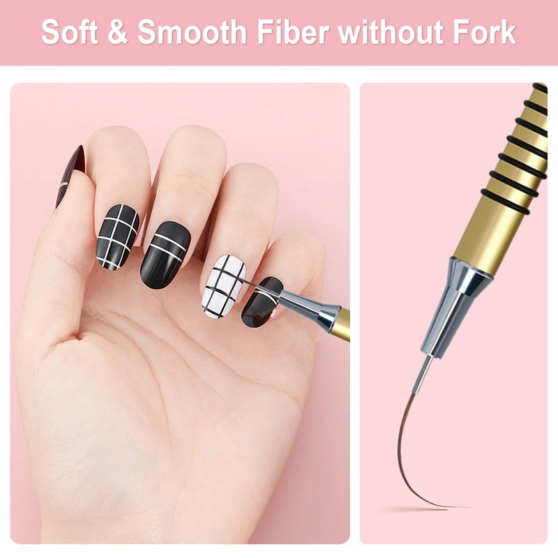 Komall Metallic Nail Art Brushes, 6Pcs Non Slip Liner Brush Set, UV Gel Polish Painting Art Design Pen for Long Lines, Thin Details, Fine Drawing Sizes 5/7/9/11/20/25mm(Gold) - Image 3