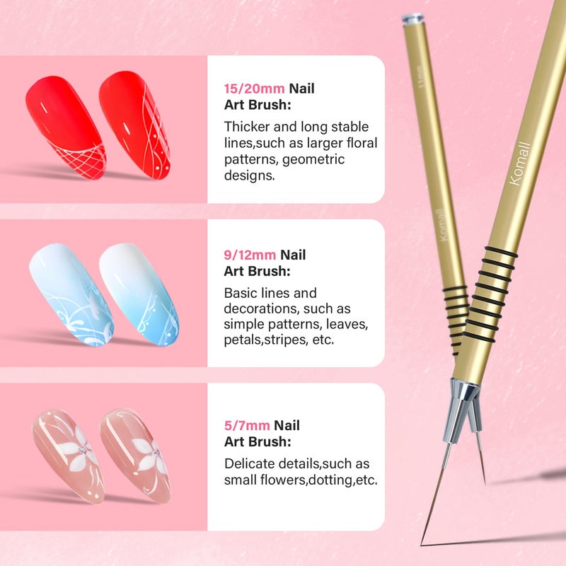 Komall Metallic Nail Art Brushes, 6Pcs Non Slip Liner Brush Set, UV Gel Polish Painting Art Design Pen for Long Lines, Thin Details, Fine Drawing Sizes 5/7/9/11/20/25mm(Gold) - Image 4