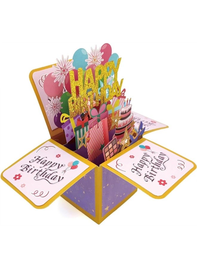 بطاقة عيد ميلاد سعيد ثلاثية الأبعاد، بطاقات تهنئة منبثقة ورقية ل مع بطاقة فارغة ومغلف، هدية عيد ميلاد فريدة للنساء والرجال والأطفال زوج وزوجة وأم وأب وابنة - Image 1