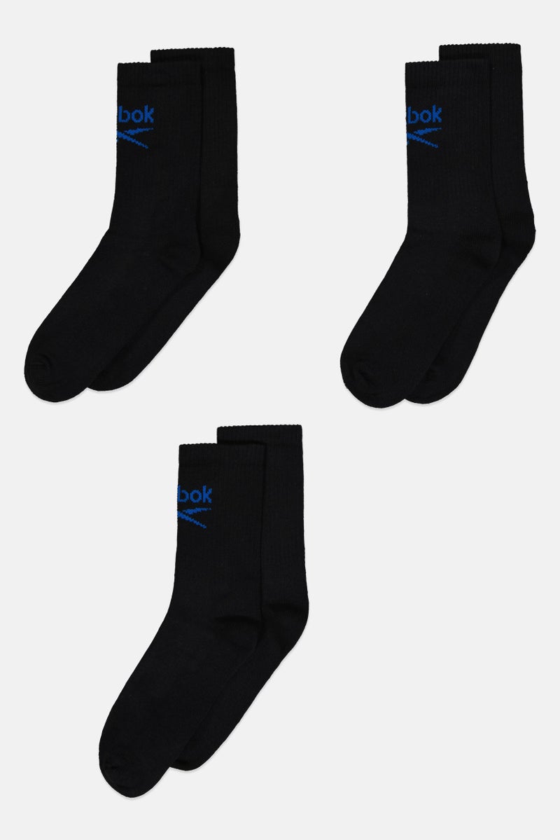 Reebok جوارب كروية للرجال 3 أزواج بشعار العلامة التجارية، سوداء - Image 1