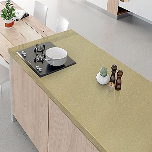 WALLTON Champagne Gloss Vinyl Peel and Stick Self-Adhesive Removable Thicken Waterproof for Kitchen Countertop Cabinet Wardrobe - 12''X''48 Inches - Image 3