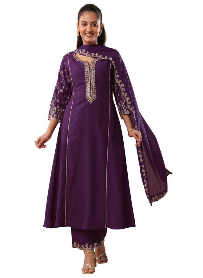 لباس طقم كورتة نسائي من ليباس، مصنوع من مزيج حريري سادة، بتصميم A-line (49891XL) - Image 1