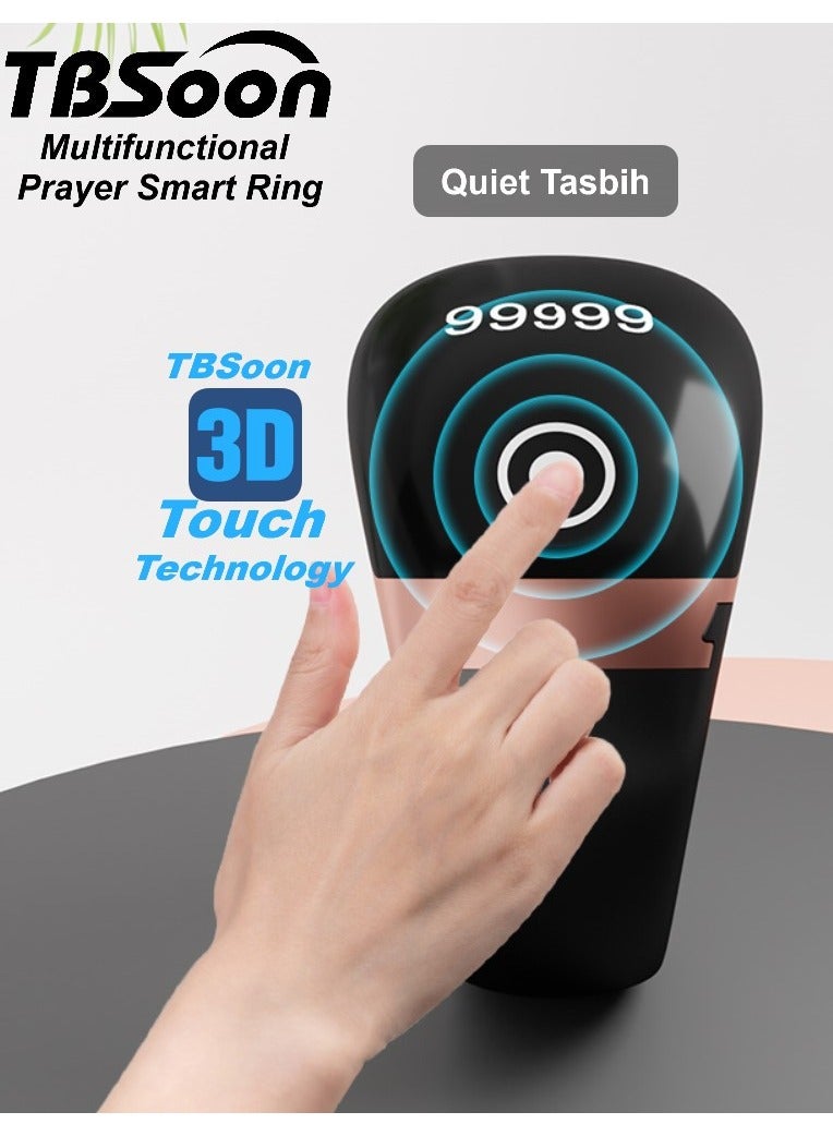 تي بي سون خاتم تسبيح ذكي خفيف الوزن، عداد تسبيح، دليل مؤشر اتجاه الصلاة، ساعة منبه 5 أذان، شاشة كبيرة، بطارية كبيرة، مغفرة، مسبحة إلكترونية، هدية عيد الفطر وعيد الأضحى في رمضان، للرجال والنساء، مع تطبيق الهاتف الذكي - أسود برو - Image 3
