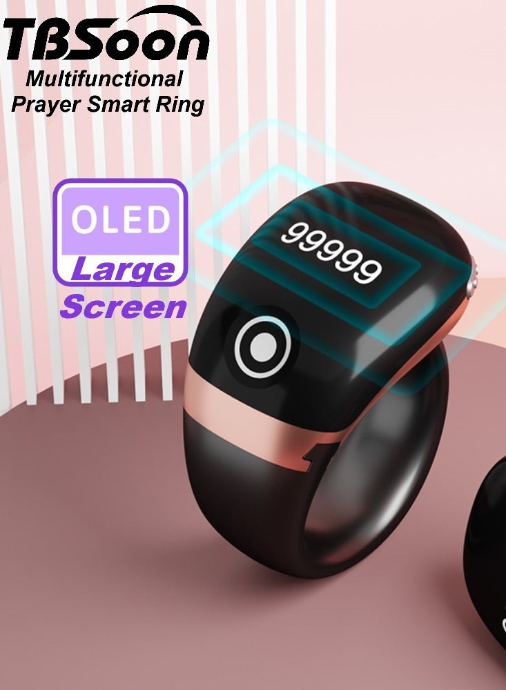 تي بي سون خاتم تسبيح ذكي خفيف الوزن، عداد تسبيح، دليل مؤشر اتجاه الصلاة، ساعة منبه 5 أذان، شاشة كبيرة، بطارية كبيرة، مغفرة، مسبحة إلكترونية، هدية عيد الفطر وعيد الأضحى في رمضان، للرجال والنساء، مع تطبيق الهاتف الذكي - أسود برو - Image 4