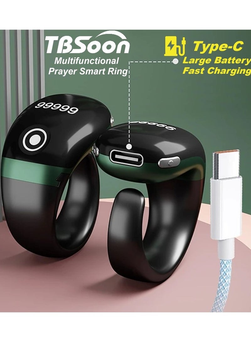 تي بي سون خاتم تسبيح ذكي خفيف الوزن، عداد تسبيح، دليل مؤشر اتجاه الصلاة، ساعة منبه 5 أذان، شاشة كبيرة، بطارية كبيرة، مغفرة، مسبحة إلكترونية، هدية عيد الفطر وعيد الأضحى في رمضان، للرجال والنساء، مع تطبيق الهاتف الذكي - أسود برو - Image 5