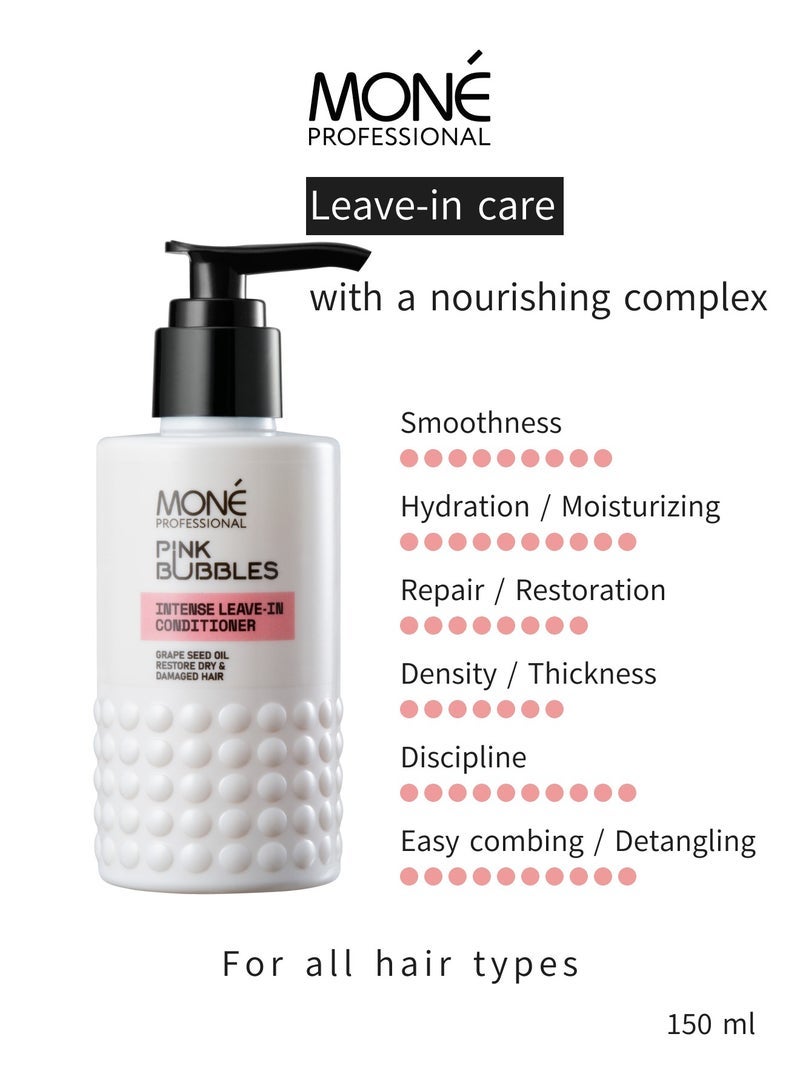 MONE Professional Intense Leave-in Conditioner - Moisturizing Leave-in Conditioner Specially Designed For Dry And Damaged Hair, Makes Hair Soft And Manageable Without Weighing It Down, Curly Hair Adapted, Color-protection Complex Prolongs And Enhances Hair Shine And Color Intensity, Grape Seed Oil Nourishes And Restores Dry And Damaged Hair, Perfumed With Sweet Vanilla Scent, 150ml - Image 1