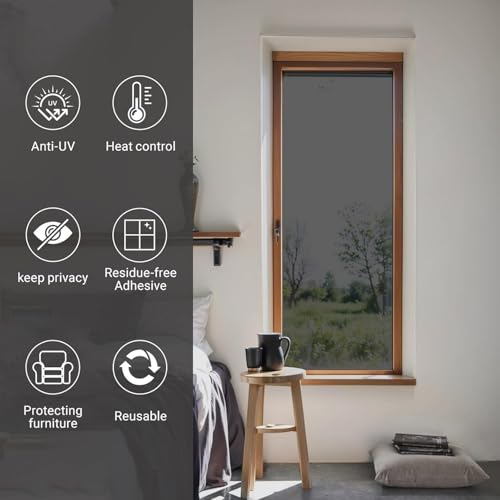 CREON One Way Privacy Window Film, Sun Blocking Heat Control Anti UV Static Cling for Windows Office Door (24 x 60 Inch) Black - Image 3