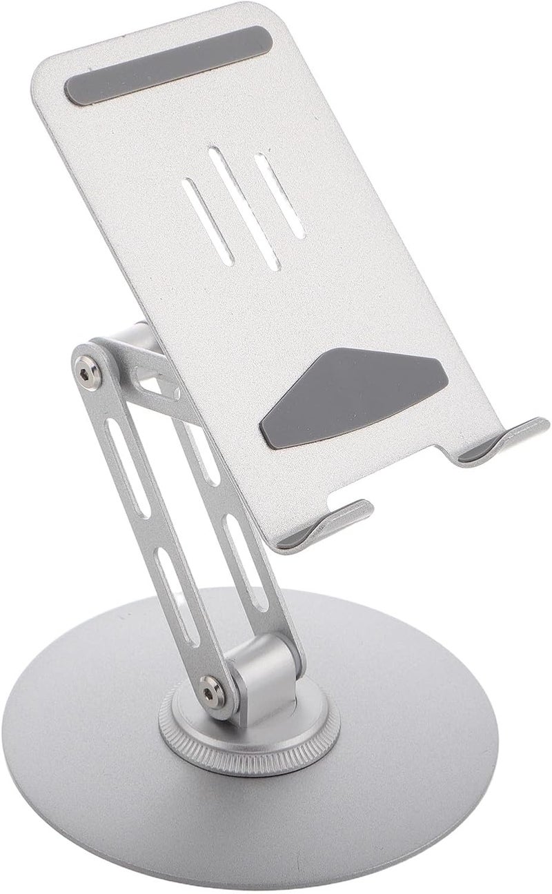 Adjustable 360° Rotating Foldable Mobile Phone and Tablet Stand for Desktop Office Use, Aluminum Alloy Portable Phone Holder with Non-Slip Base, Silver - Image 1