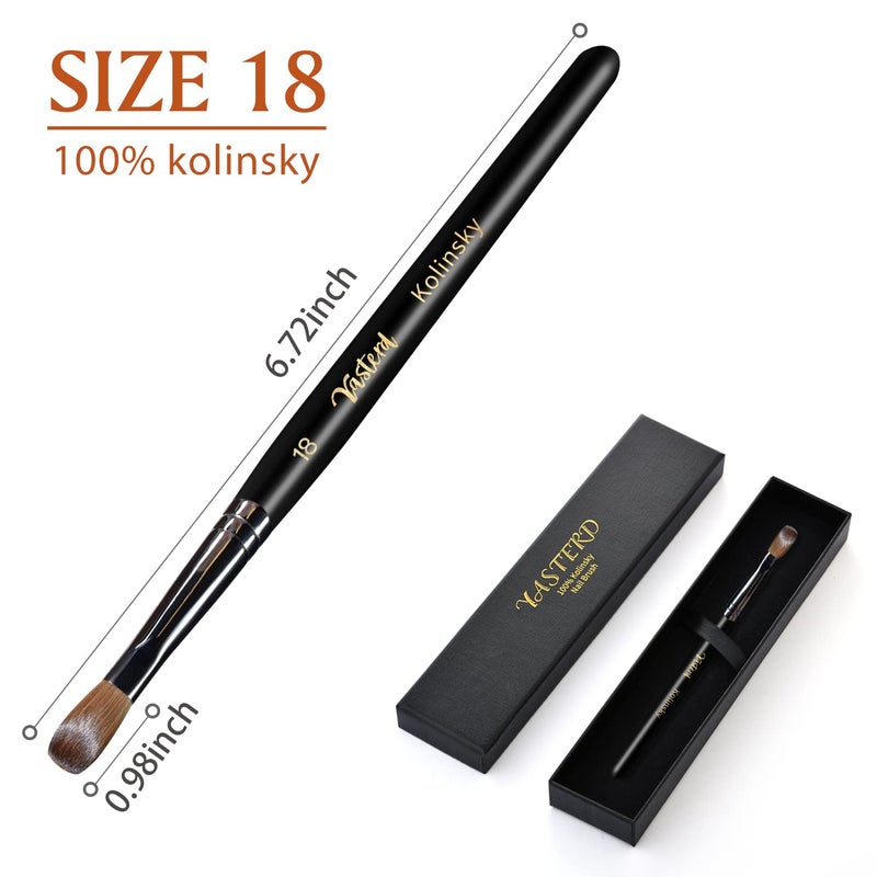 Yasterd Acrylic Nail Brush 100% Kolinsky Brushes for Nails Size 18 Oval Crimped Shaped Brushes for Acrylic Application Black Wood Handle Professional Nail Art Powder Brush Manicure Tool - Image 3