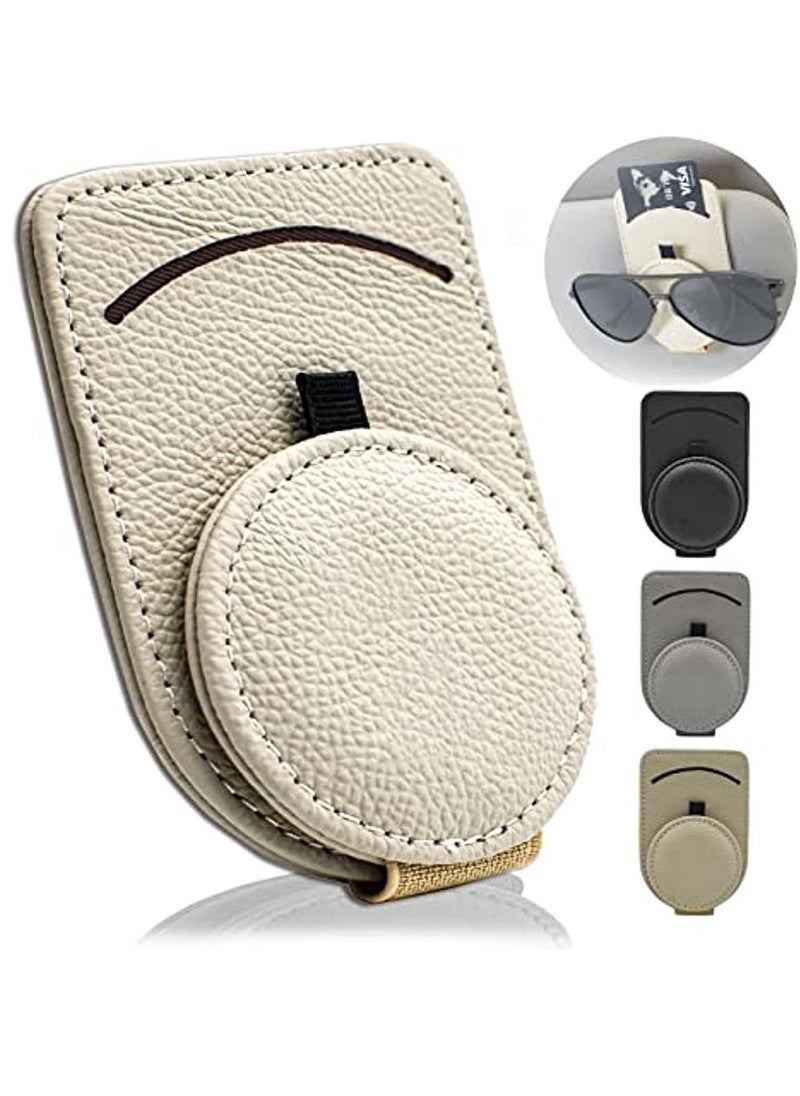 OIMG Sunglass Holder For Car Visor Magnet Adsorbed Sunglasses Holder For Car Accessories Parts Leather Car Sunglass Holder Car Visor Sunglasses Clip For Glasses Cards (1Pcs Beige)  - Image 1