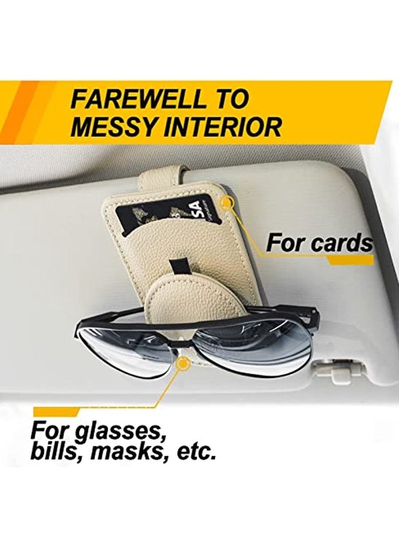OIMG Sunglass Holder For Car Visor Magnet Adsorbed Sunglasses Holder For Car Accessories Parts Leather Car Sunglass Holder Car Visor Sunglasses Clip For Glasses Cards (1Pcs Beige)  - Image 3