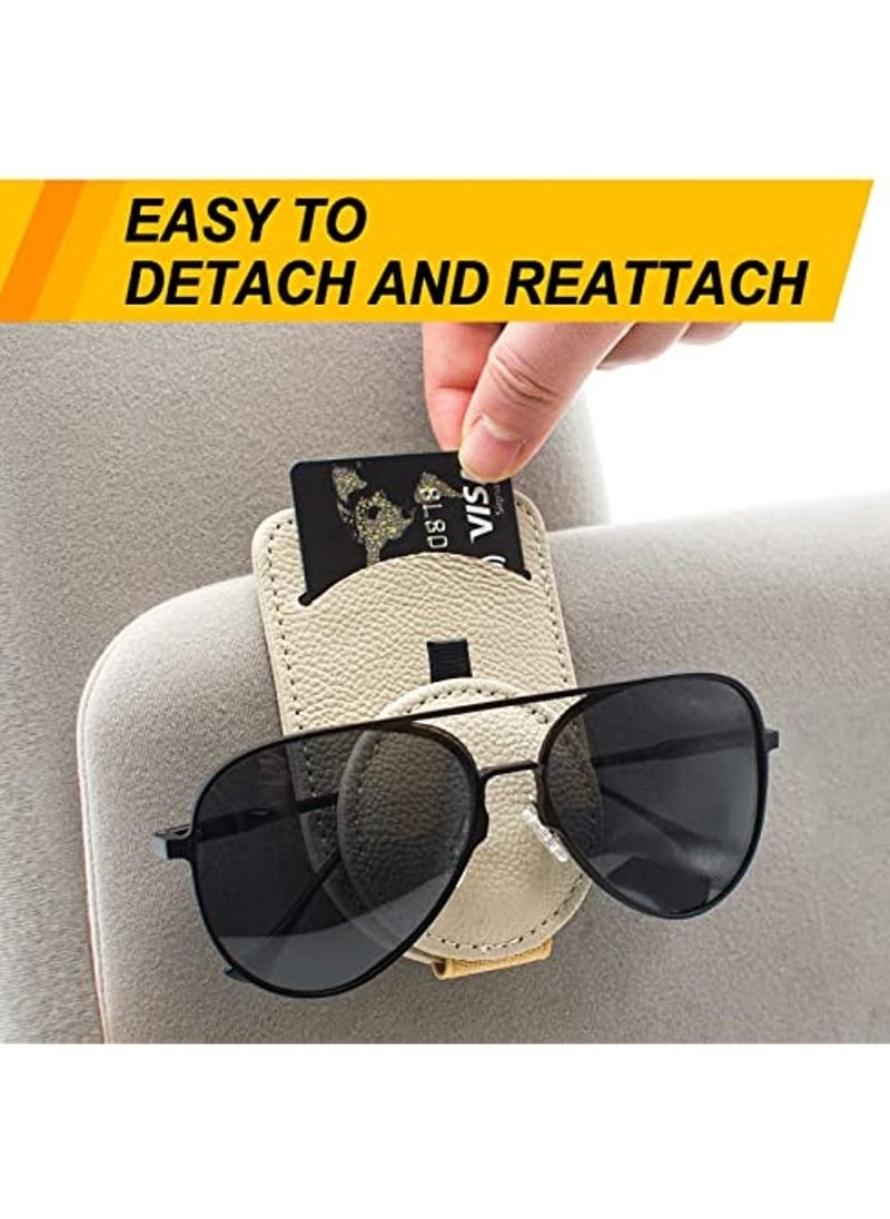 OIMG Sunglass Holder For Car Visor Magnet Adsorbed Sunglasses Holder For Car Accessories Parts Leather Car Sunglass Holder Car Visor Sunglasses Clip For Glasses Cards (1Pcs Beige)  - Image 2