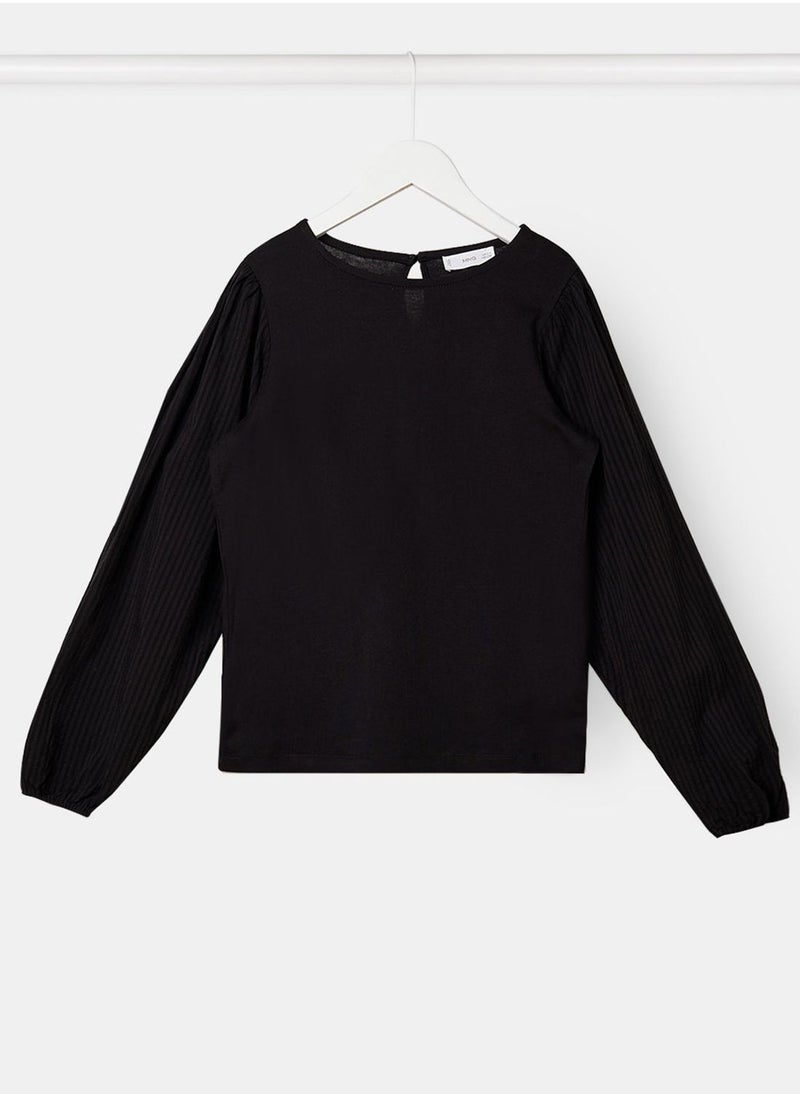 MANGO - Kids Pleated Puff Sleeve T-Shirt - Image 1