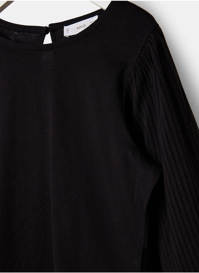 MANGO - Kids Pleated Puff Sleeve T-Shirt - Image 1