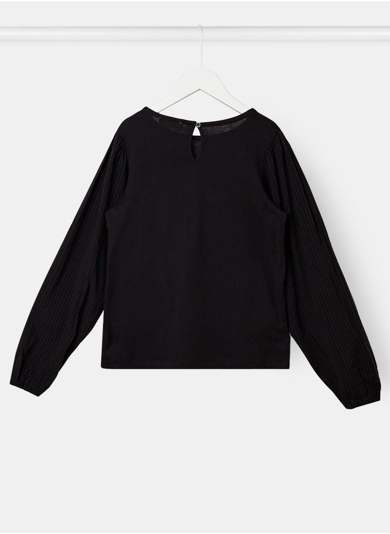 MANGO - Kids Pleated Puff Sleeve T-Shirt - Image 1