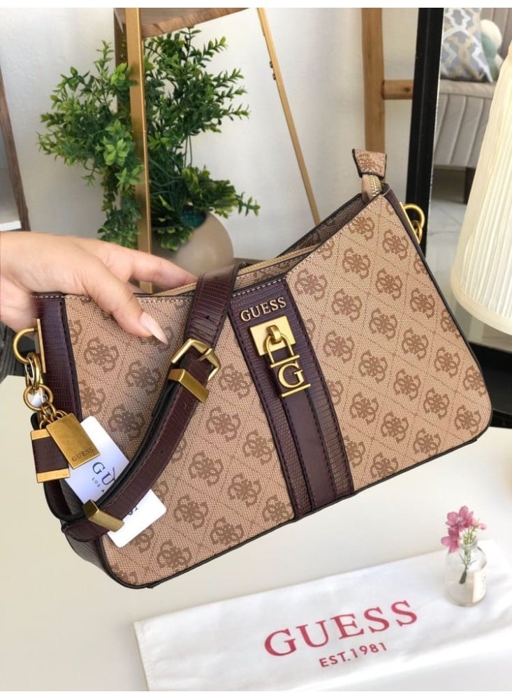 GUESS Sestri Logo Womens Elegant Cross-body Bags Brown Print - Image 1