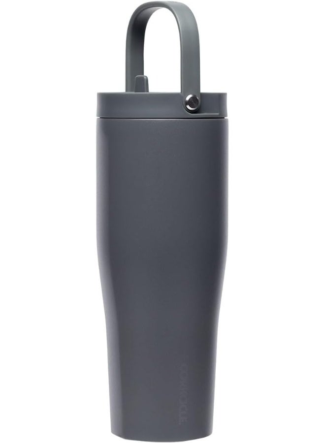 CORKCICLE كوب كوركسيكل جو XL معزول مع غطاء وقشة، فلينت، 30 أونصة – زجاجة ماء قابلة لإعادة الاستخدام تحافظ على المشروبات باردة لمدة 12 ساعة – كوب صديق لحامل الأكواب، تصميم مانع للتسرب - Image 1