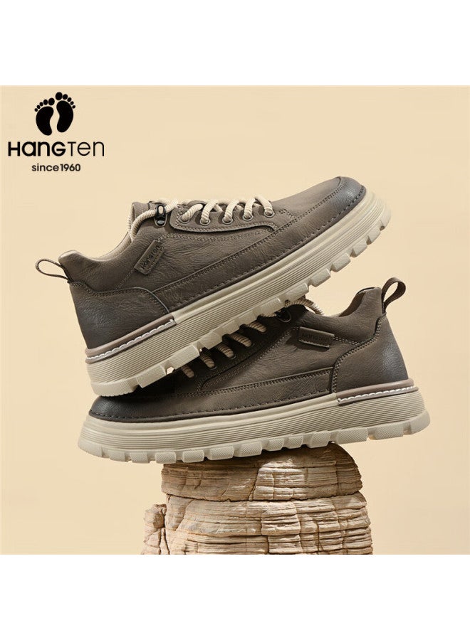 Hang Ten Men's Work Shoes Spring New Casual Low-top Outdoor Leather Shoes Thick Sole Height Increasing Martin Boots - Image 3