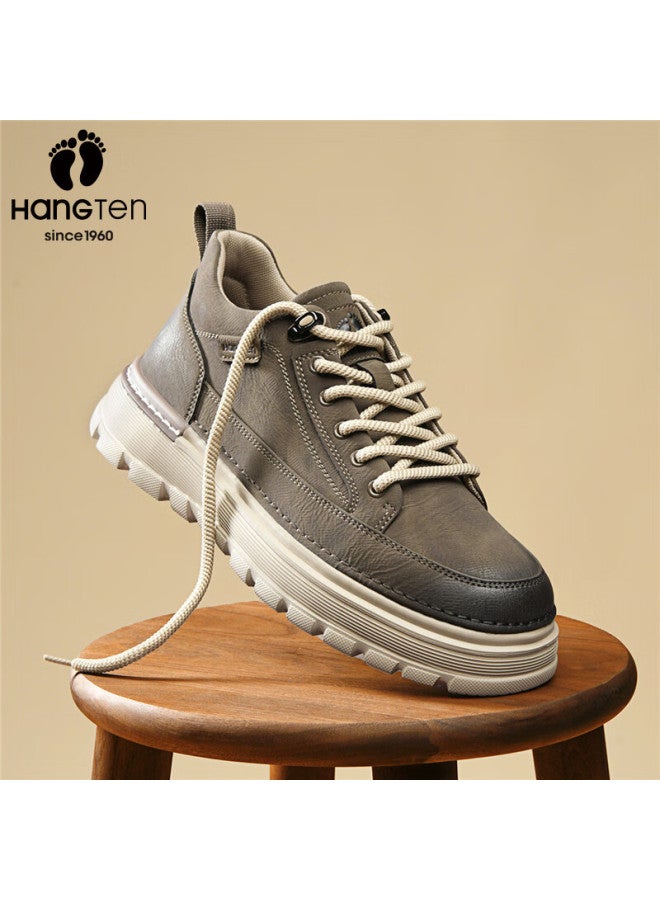 Hang Ten Men's Work Shoes Spring New Casual Low-top Outdoor Leather Shoes Thick Sole Height Increasing Martin Boots - Image 2
