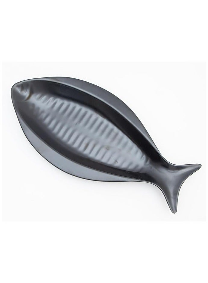 Premium Melamine Matte Black Fish & Seafood Serving Plate | Durable & Shatterproof & Dishwasher Safe | Healthy Melamine Serving Plates - Image 1