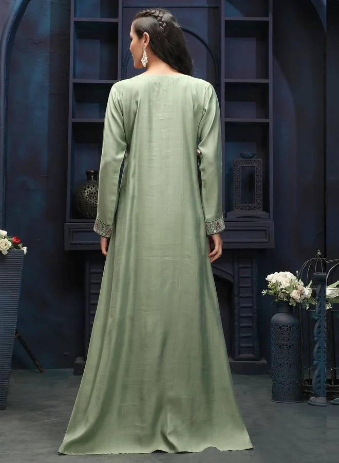 Maxim Creation  Green Embroidery Handwork V Neck Jalabiya for Women | Best Price UAE