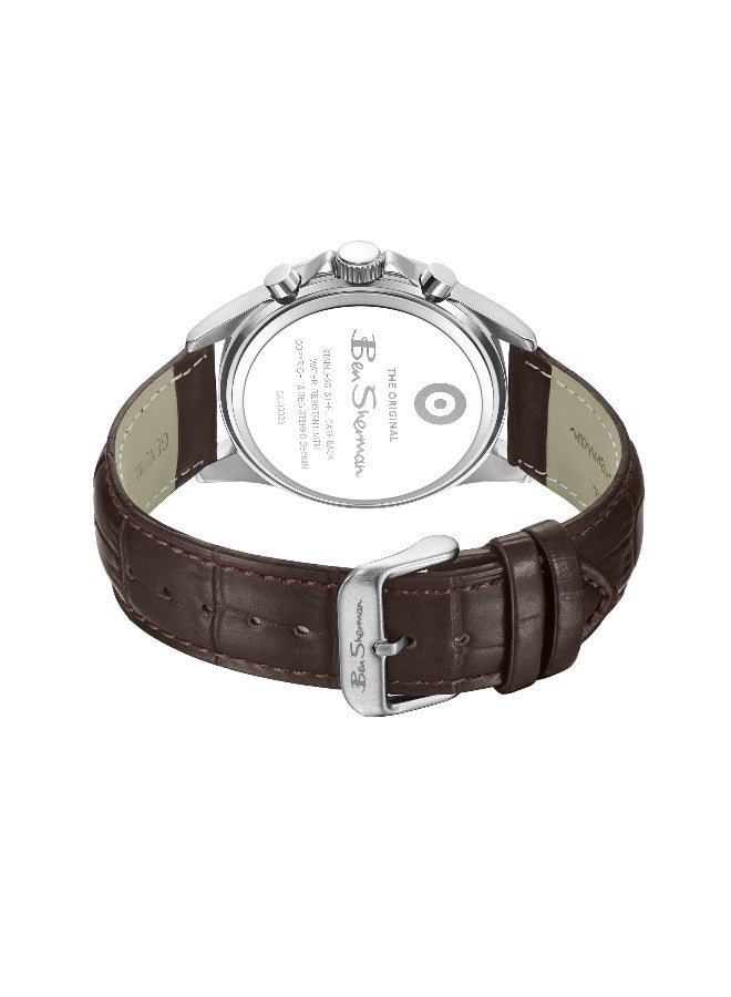 Ben Sherman Winchester Green Dial Brown Genuine Leather Strap Chronograph Watch for Men, 43.2mm - Image 3
