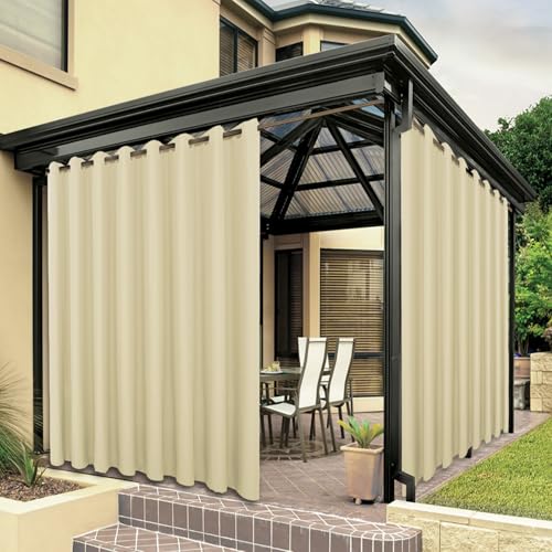 BONZER Outdoor Curtains for Patio Waterproof Thick Privacy Extra Wide Grommet Light Filtering Outside Curtains for Porch Pergola Gazebo Deck, 1 Panel, 150W x 95L inch, Cream - Image 1