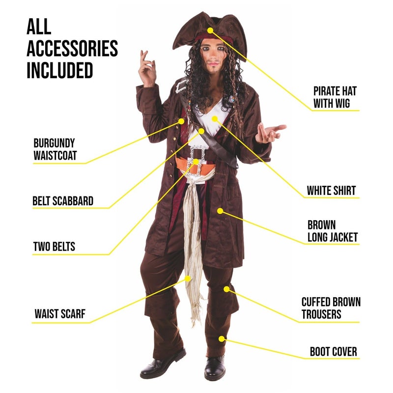 fun shack زي القراصنة للرجال من فن شاك، زي قراصنة للبالغين، ملابس قراصنة للهالوين، مثالي لحفلات الأزياء، كبير - Image 2