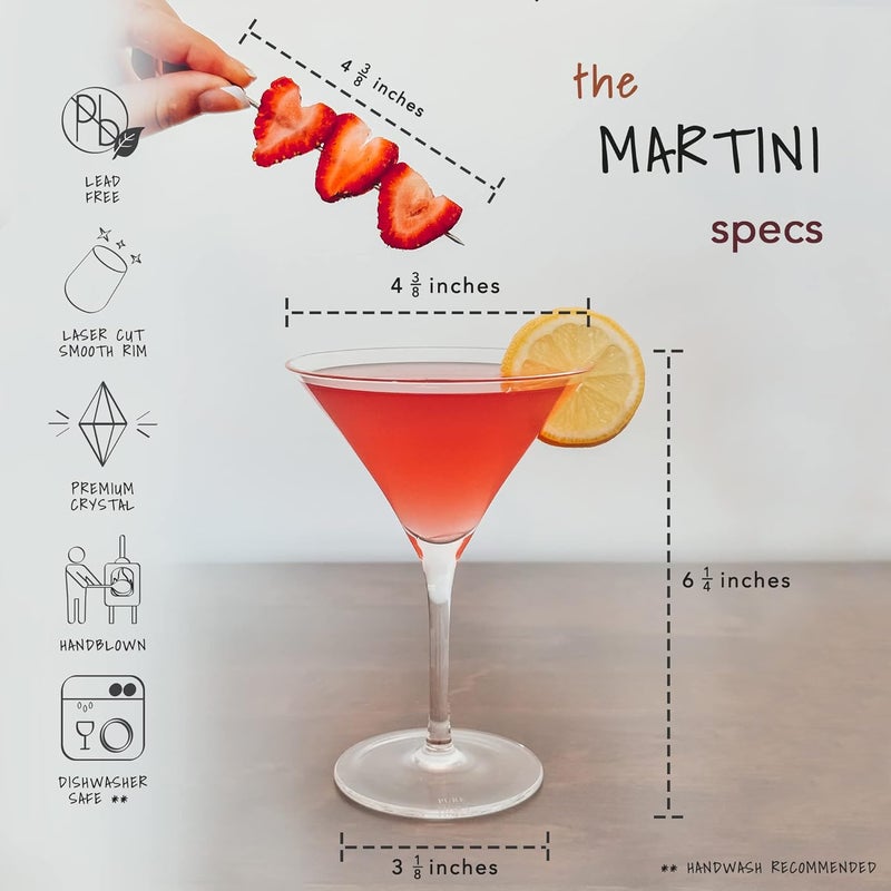 Mora كؤوس مارتيني PURE، مجموعة من 4 - 7 أونص - زجاج كريستالي فاخر مصبوب يدويًا للكوكتيلات، المارتيني، بار المنزل، الكوزموس، الجيمليت، الحفلات، إلخ - أدوات تقديم الكوكتيل الكلاسيكية الحديثة، هدية له/لها - Image 2