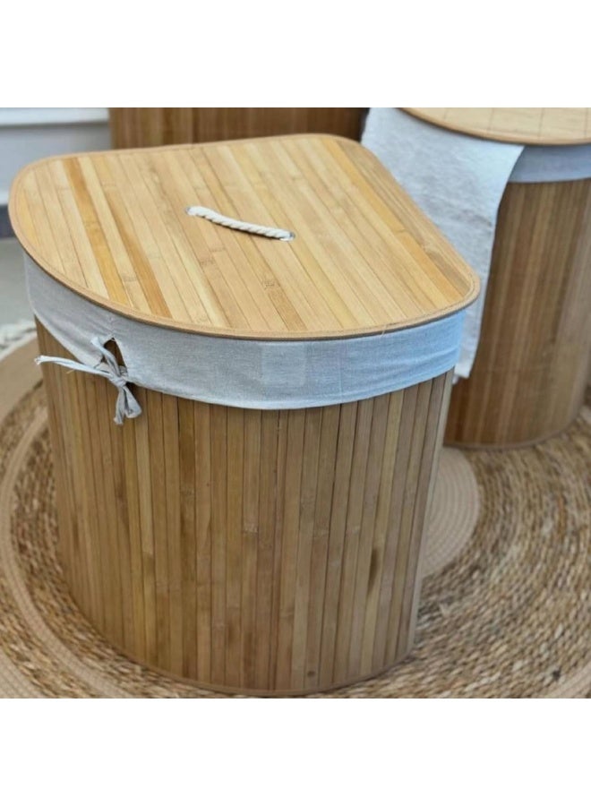 ناما سلة غسيل زاوية قابلة للطي لتوفير المساحة، لون بني وأبيض، 60 × 35 × 35 - Image 3