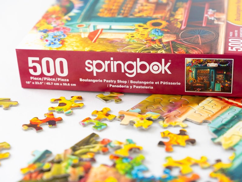 Springbok's Boulangerie Pastry Shop 500 Piece Jigsaw Puzzle for Adults Will Have Your Wishing for Pasteries in This Colorful Scene of Baked Goods and Flowers. - Image 4