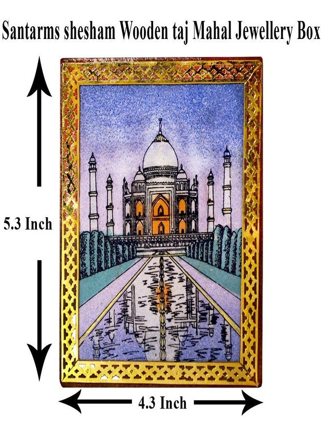 santarms صندوق مجوهرات تاج محل مصنوع يدويًا من خشب الشيشام من سانتارمز (13.5 × 11 × 4 سم) - تصميم بغطاء صلب - مثالي كهدية - Image 4