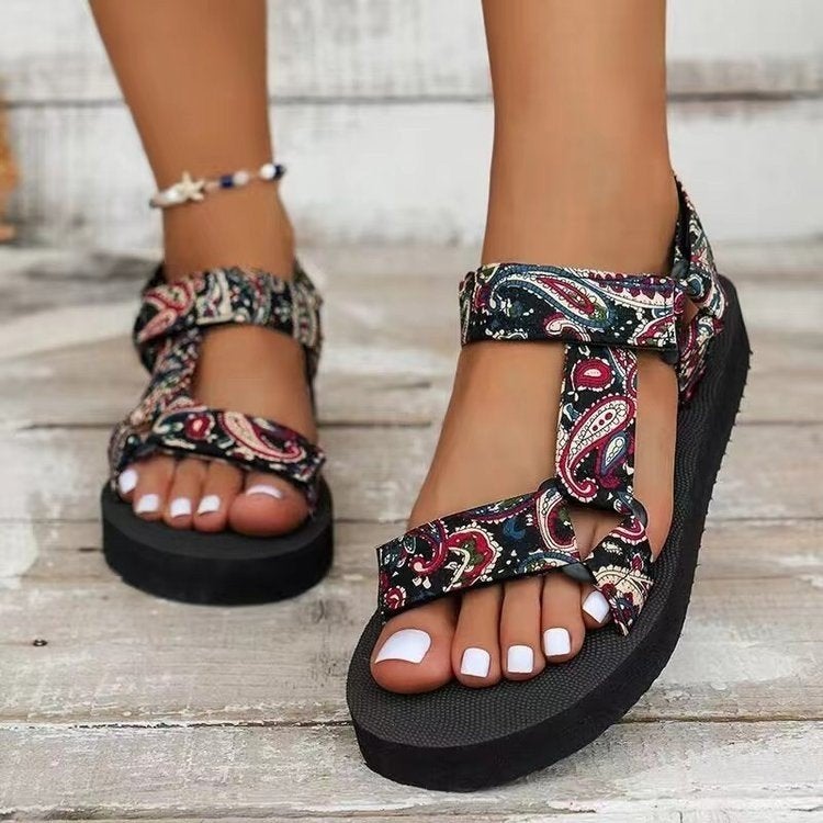 2023 Plus Size Platform Sandals Women'S Thick Bottom Color Matching Velcro Famous Ethnic Style Beach Sandals - Image 4