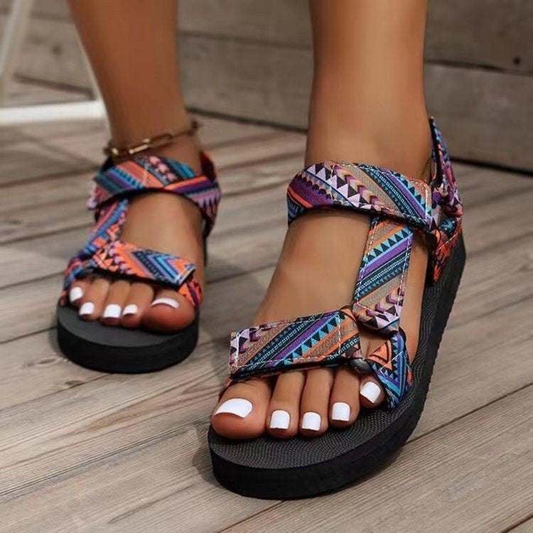 2023 Plus Size Platform Sandals Women'S Thick Bottom Color Matching Velcro Famous Ethnic Style Beach Sandals - Image 1