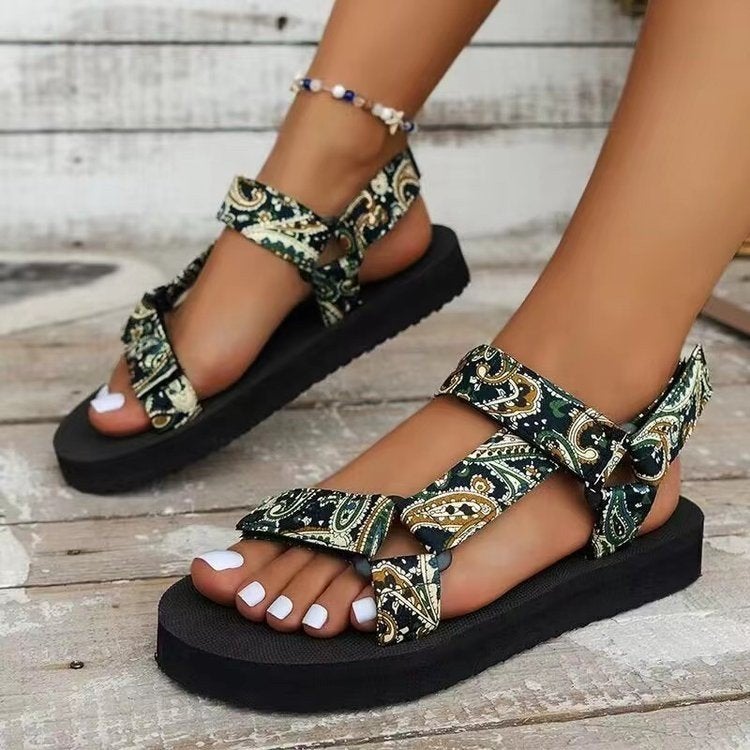 2023 Plus Size Platform Sandals Women'S Thick Bottom Color Matching Velcro Famous Ethnic Style Beach Sandals - Image 3