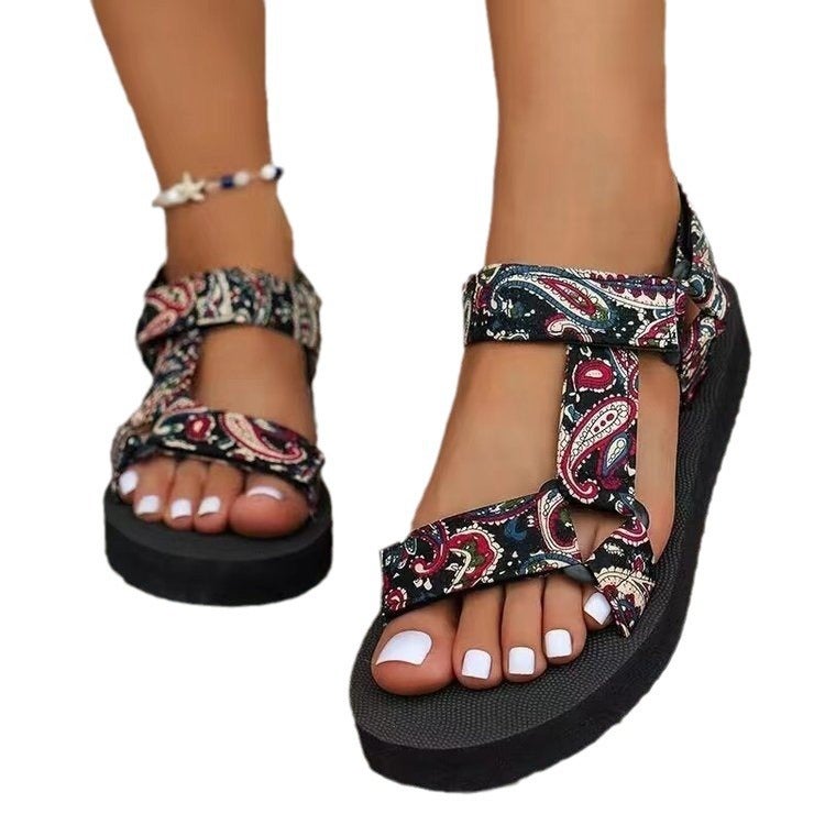 2023 Plus Size Platform Sandals Women'S Thick Bottom Color Matching Velcro Famous Ethnic Style Beach Sandals - Image 5