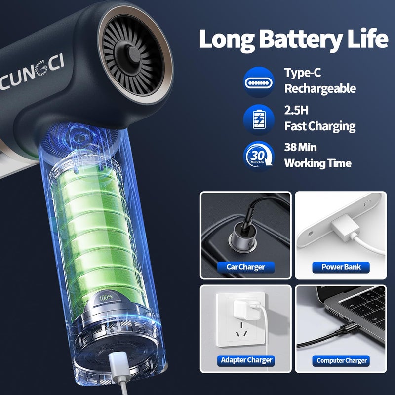 CungCi Car Vacuum Handheld Vacuum Portable Cordless, 18000Pa 5 in 1, 100W Brushless Motor, High Power Vacuum Cleaner with Window Breaker Hammer, LED Light, Multi-Nozzles for Car, Home, Pet, Office - Image 5