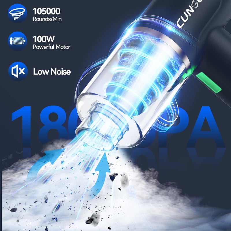CungCi Car Vacuum Handheld Vacuum Portable Cordless, 18000Pa 5 in 1, 100W Brushless Motor, High Power Vacuum Cleaner with Window Breaker Hammer, LED Light, Multi-Nozzles for Car, Home, Pet, Office - Image 3
